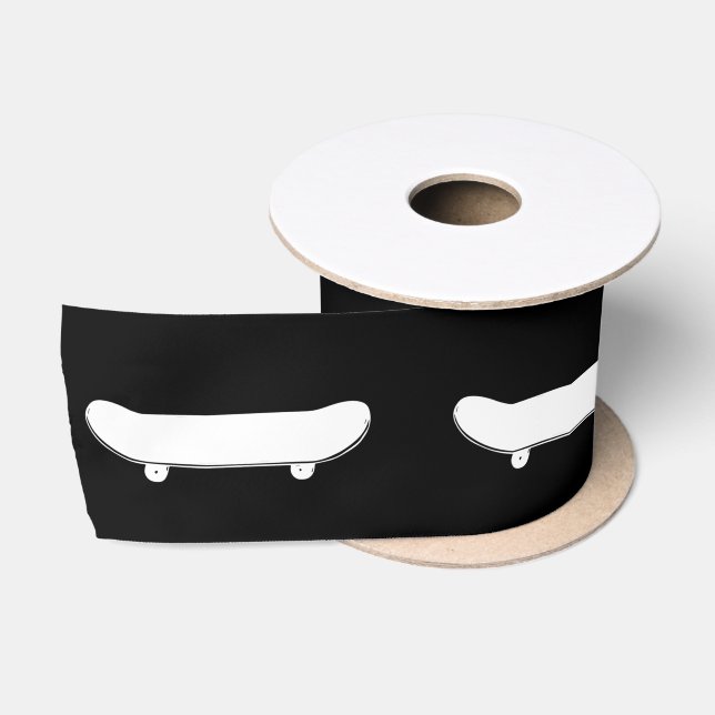 White Skateboard Monochromatic Black Skater Urban Satin Ribbon (Spool)