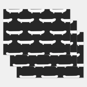 White Skateboard Monochromatic Black Skater Urban Wrapping Paper Sheets