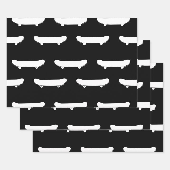 White Skateboard Monochromatic Black Skater Urban Wrapping Paper Sheets (Set)