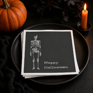 White Skeleton Black Spirit Halloween Party Paper Napkins