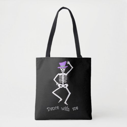 White Skeleton Bones Dance Halloween Black Tote Bag