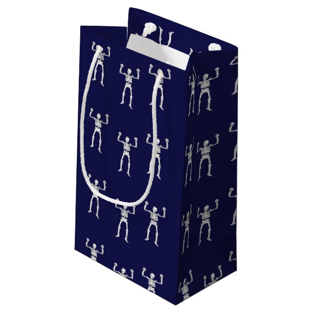 White skeleton man on blue small gift bag (Back Angled)