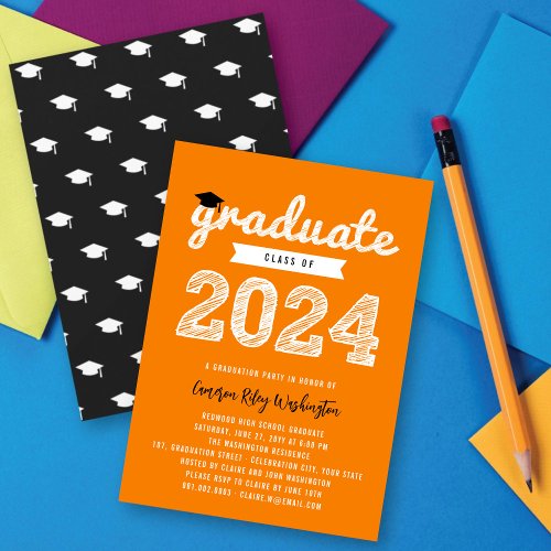 White Sketch Graduate Cap Class Of 2024 Grad Party Invitation