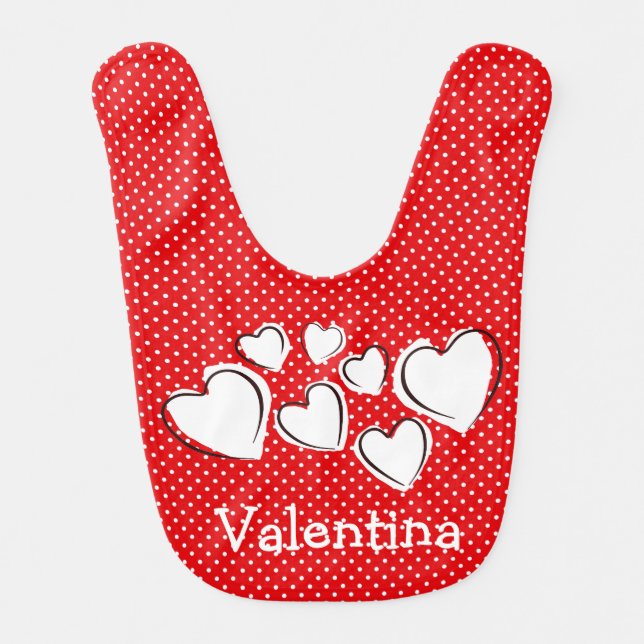 White Sketchy Hearts Design Baby Bib (Front)
