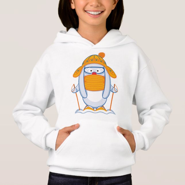 White skiing hare hoodie (Front)