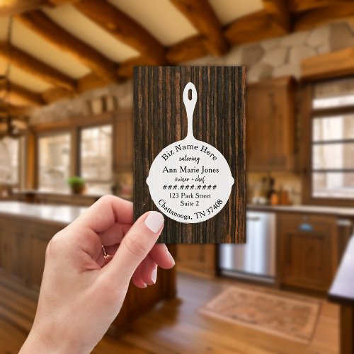 White Skillet Rustic Wood Restaurant Caterer Business Card