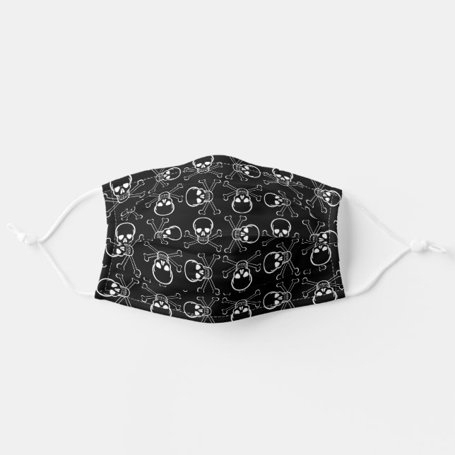 White Skull and Crossbones graphic Pattern Adult Cloth Face Mask (Front, Unfolded)