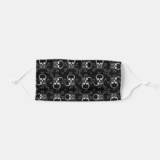 White Skull and Crossbones graphic Pattern Adult Cloth Face Mask (Front, Folded)