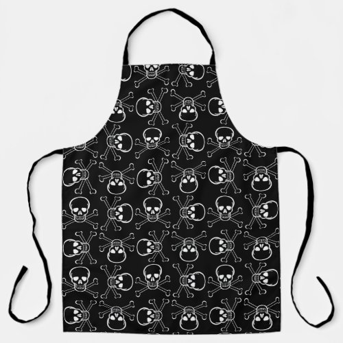 White Skull and Crossbones graphic Pattern Apron