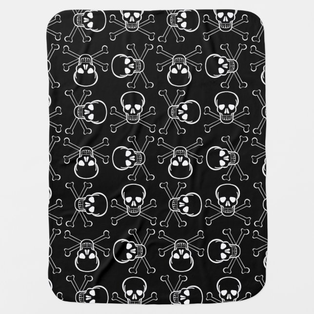 White Skull and Crossbones graphic Pattern Baby Blanket (Front)