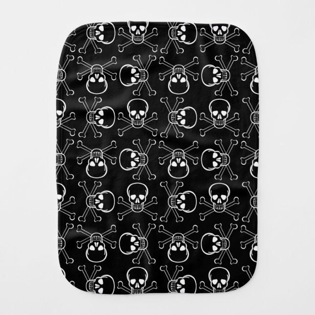 White Skull and Crossbones graphic Pattern Baby Burp Cloth (Front)