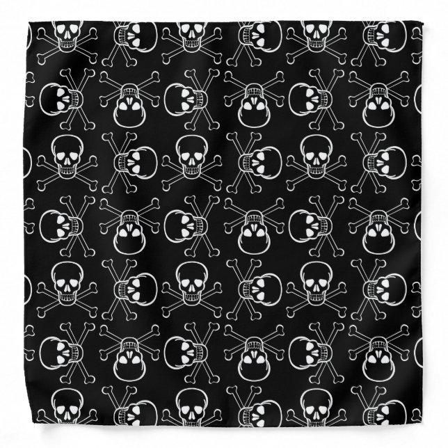 White Skull and Crossbones graphic Pattern Bandana (Front)
