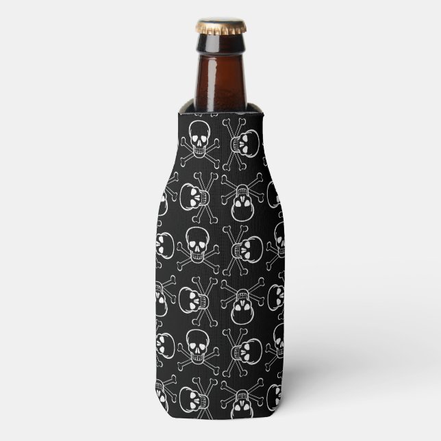 White Skull and Crossbones graphic Pattern Bottle Cooler (Bottle Front)