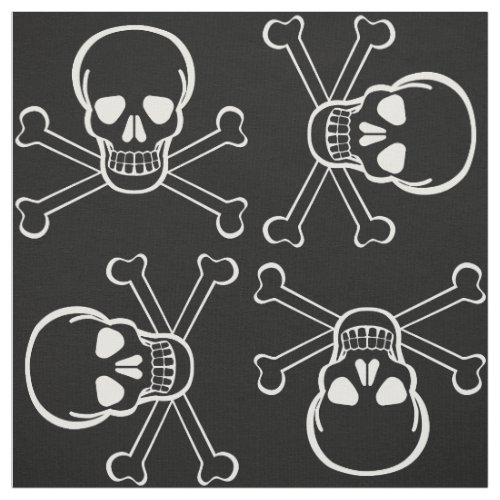 White Skull and Crossbones graphic Pattern Fabric