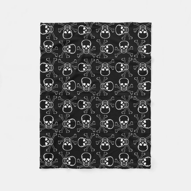 White Skull and Crossbones graphic Pattern Fleece Blanket (Front)