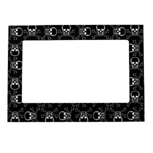 White Skull and Crossbones graphic Pattern Magnetic Photo Frame