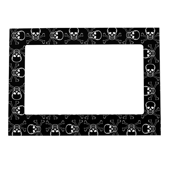 White Skull and Crossbones graphic Pattern Magnetic Photo Frame (Front)