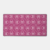 White Skull and Crossbones graphic Pattern Pink Desk Mat (Front)