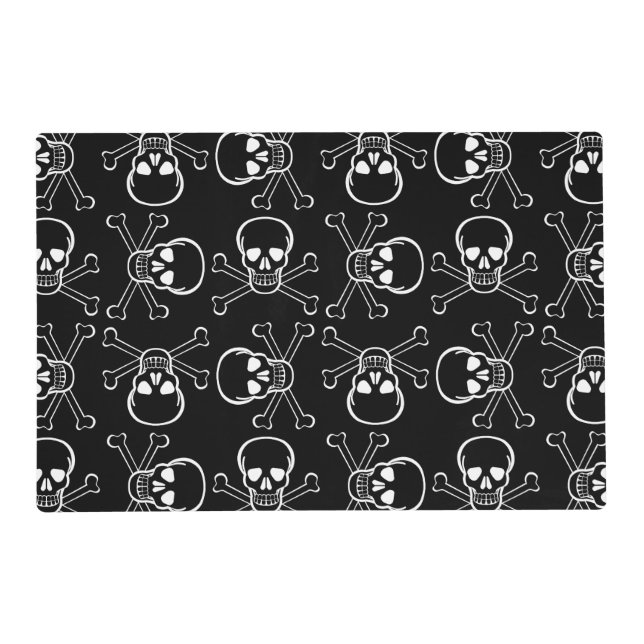 White Skull and Crossbones graphic Pattern Placemat (Front)