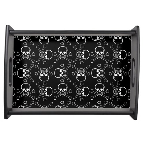 White Skull and Crossbones graphic Pattern Serving Tray