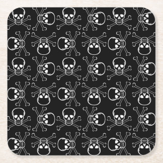 White Skull and Crossbones graphic Pattern Square Paper Coaster
