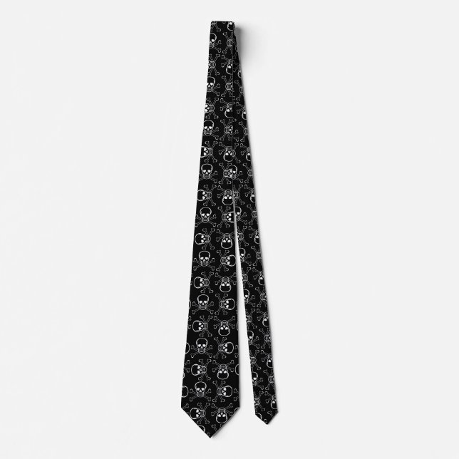 White Skull and Crossbones graphic Pattern Tie (Front)