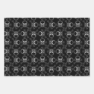 White Skull and Crossbones graphic Pattern Wrapping Paper Sheets