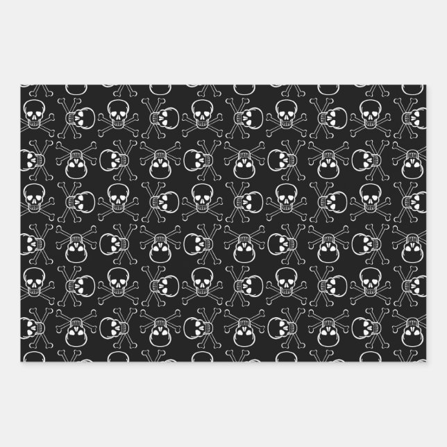 White Skull and Crossbones graphic Pattern Wrapping Paper Sheets (Front)