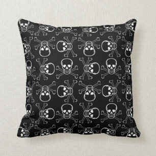 White Skull and Crossbones Throw Pillow
