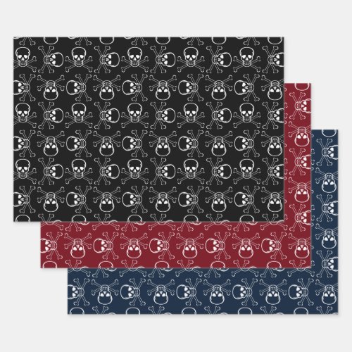 White Skull and Crossbones Wrapping Paper Sheets
