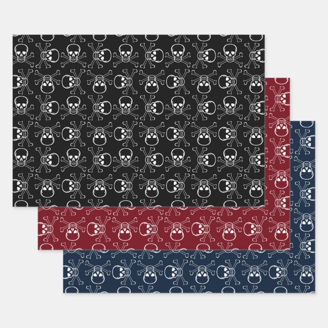 White Skull and Crossbones Wrapping Paper Sheets (Set)