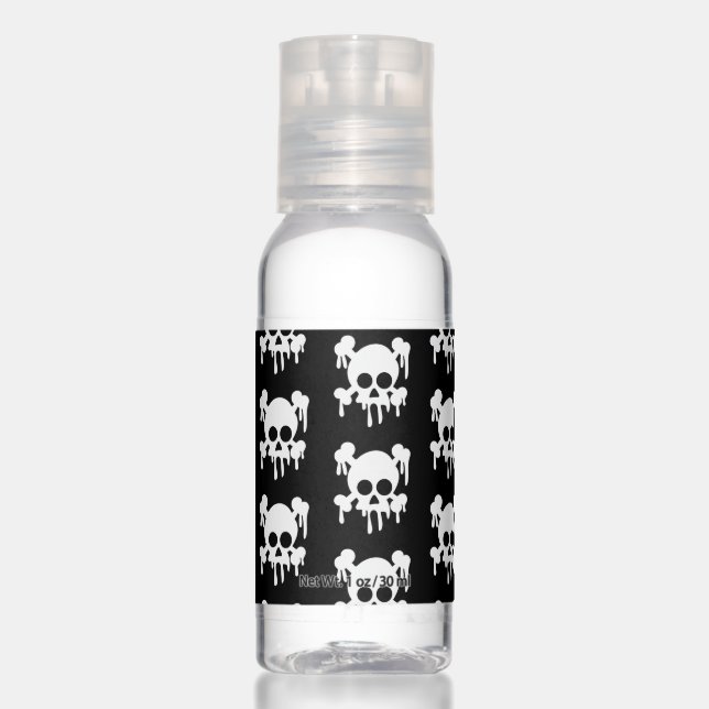 White Skull Black Pattern Halloween Spooky Pirate Hand Sanitizer (Front)