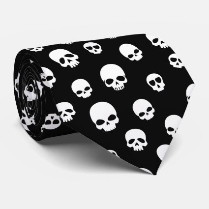 White Skull Goth Pattern Neck Tie