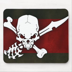white skull head with cross bonesd red background mouse pad