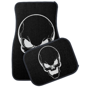 White Skull on Black Car Mat
