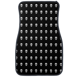 White Skull Pattern Black Car Floor Mat