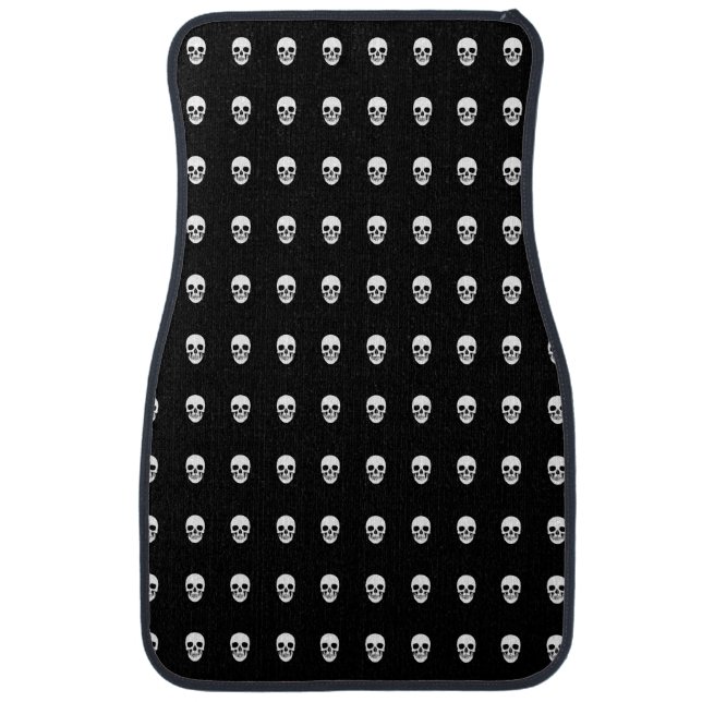White Skull Pattern Black Car Floor Mat (Front)