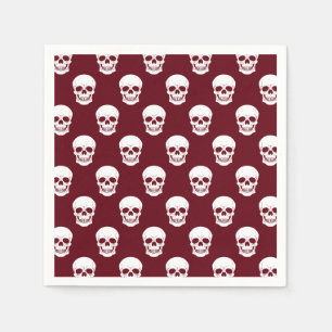 White Skull Pattern On Red Burgundy Halloween Napkins