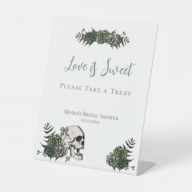 White Skull Roses Irish Bridal Shower Favors Sign (Front)