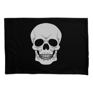 White Skull Silhouette On Black Gothic Pillow Case