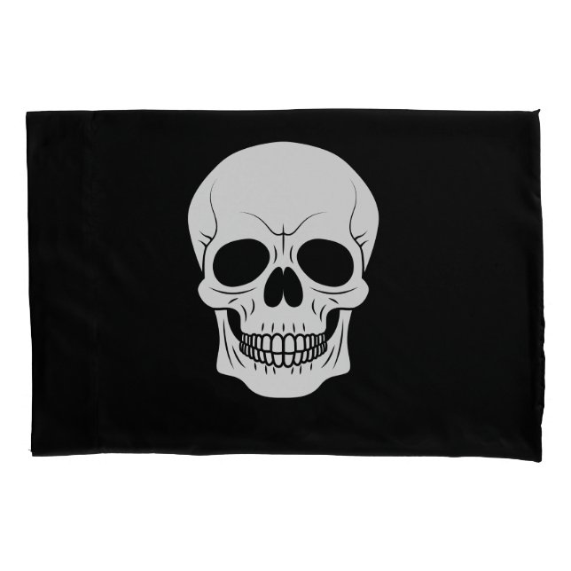 White Skull Silhouette On Black Gothic Pillow Case (Front)