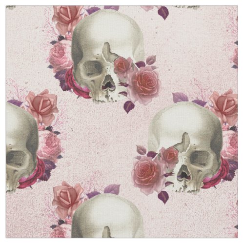 White Skulls and Pink Floral Fabric