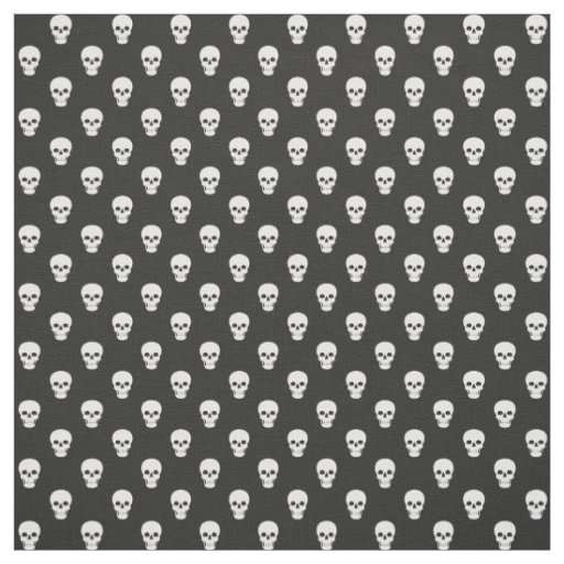 White Skulls on Black Fabric