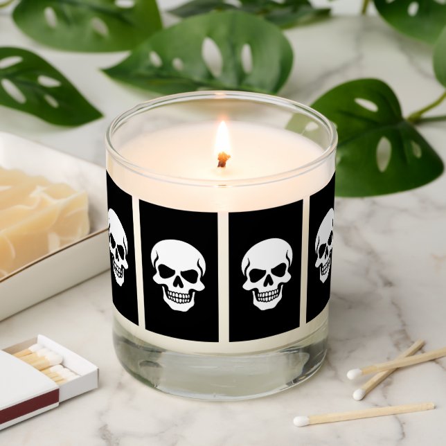 White skulls on black panels Halloween gothic Scented Candle (Lit)