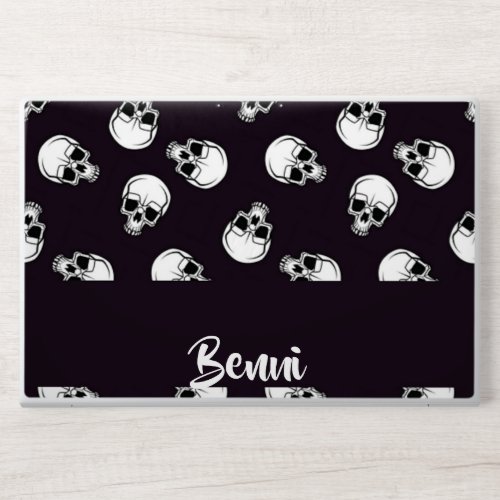 White skulls on purple pattern HP laptop skin