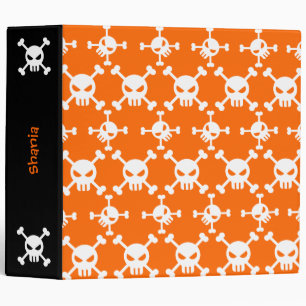 White Skulls Orange Patterned Binder
