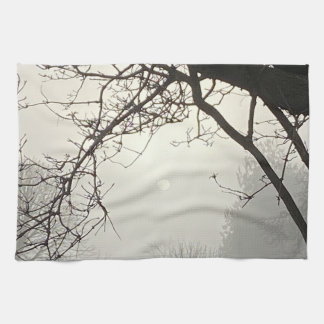 White Sky And Sun Dramatically Framed By Trees Kitchen Towel