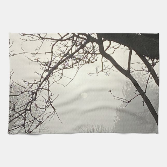 White Sky And Sun Dramatically Framed By Trees  Kitchen Towel (Horizontal)