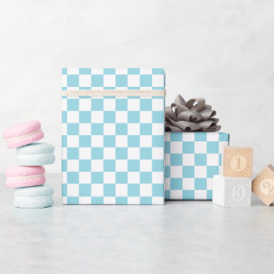 White & Sky Blue Checkerboard Wrapping Paper Roll