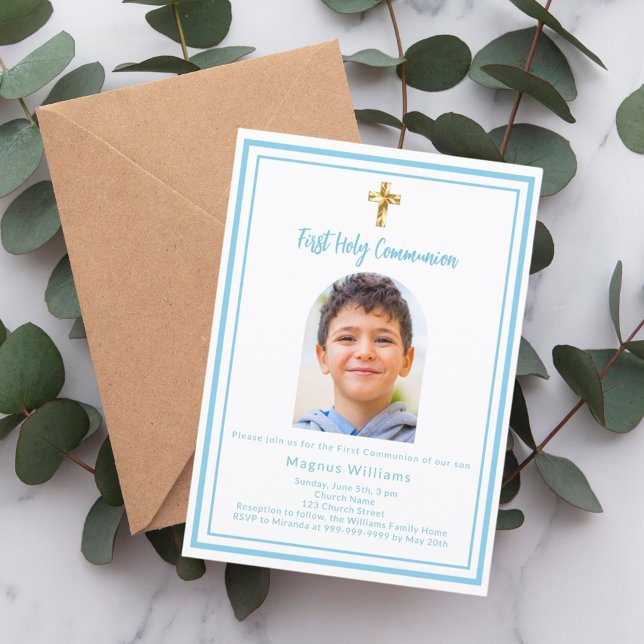 White sky blue photo arch First Holy Communion Invitation (Creator Uploaded)